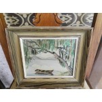 Малка картина масло на фазер, зелена рамка, Испания - 3624
